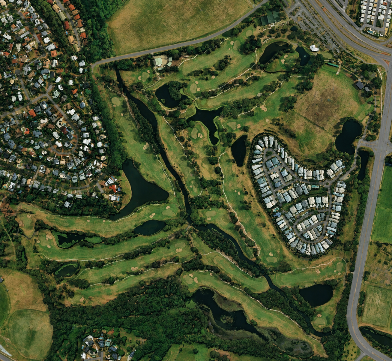 Aerial view of the Emerald Lakes Golf Club 18-hole course